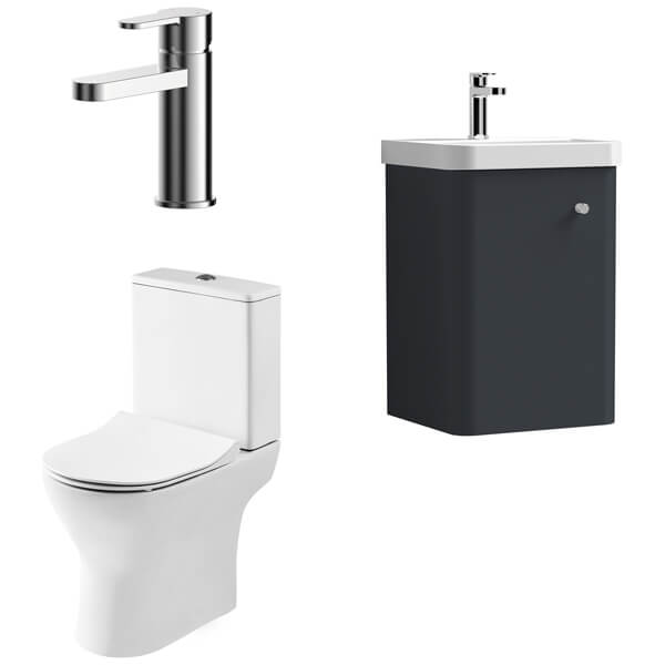 Alternate image of Nuie Deco Contemporary Wall Hung Cloakroom Furniture Pack with Toilet and Tap