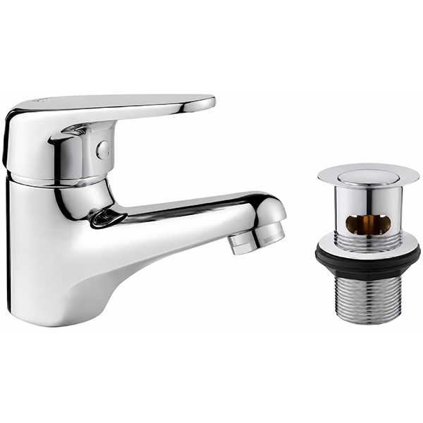 Additional image of Deva Adore Chrome Basin Mixer Tap with Press Top Waste - Lever Handle - Deck Mounted