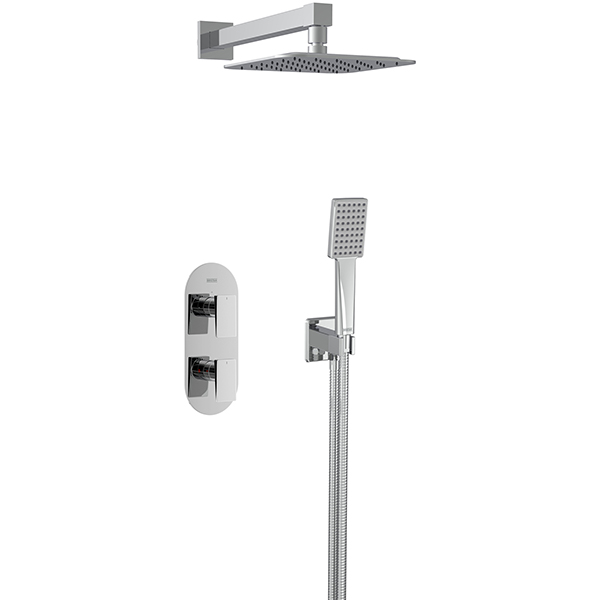 Bristan Tangram Thermostatic Concealed Shower Valve with Fixed Head and Handset Kit