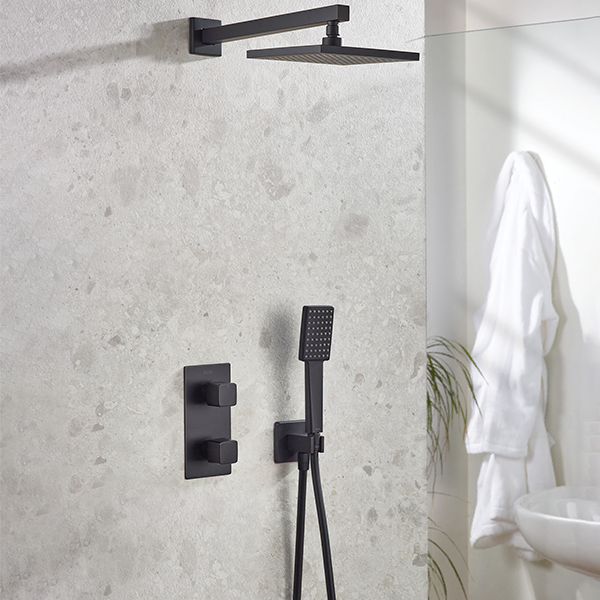 Additional image of Bristan Cobalt Matt Black Concealed Thermostatic Shower Valve with Fixed Head and Handset