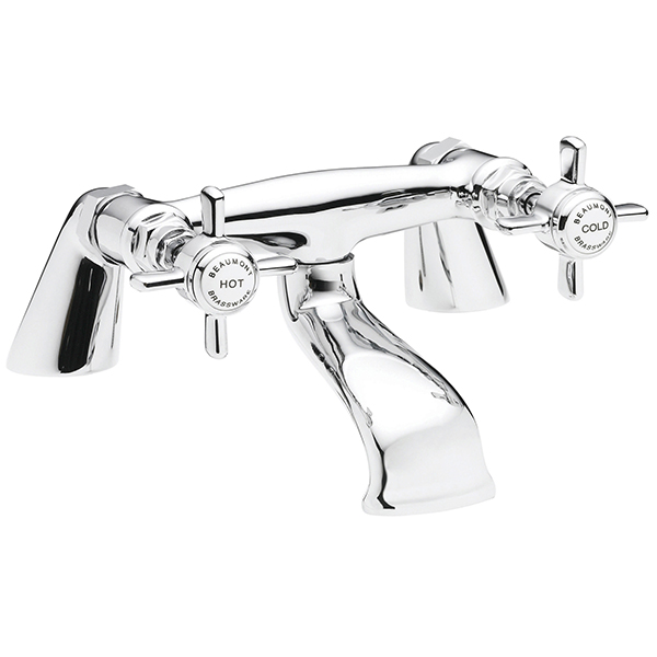 Nuie Beaumont Traditional Bridge Bath Filler Tap - Crosshead Handles - Deck Mounted