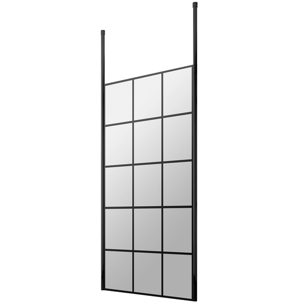 Alternate image of Nuie Black Grid 2-Way Walk-In Wetroom Shower Screen with Ceiling Posts - 1950mm High