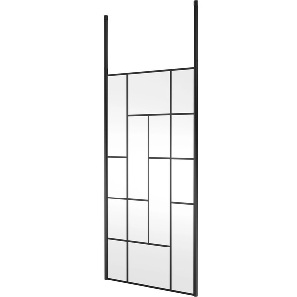 Alternate image of Nuie Abstract Black Grid 2-Way Walk-In Wetroom Shower Screen with Ceiling Posts - 1950mm High