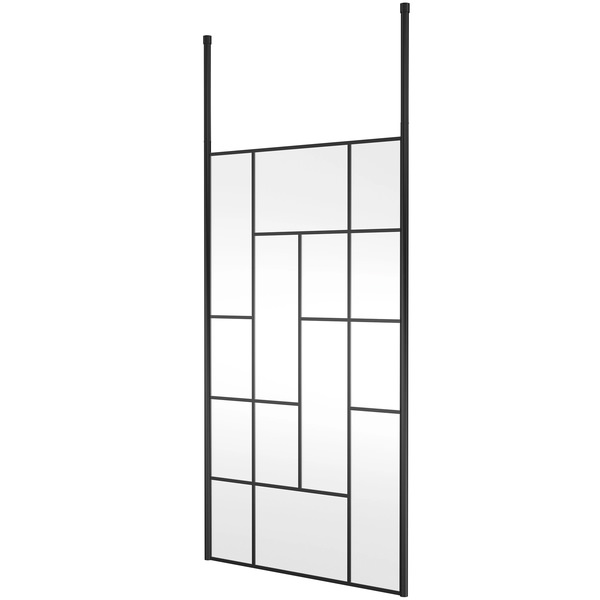 Alternate image of Nuie Abstract Black Grid 2-Way Walk-In Wetroom Shower Screen with Ceiling Posts - 1950mm High