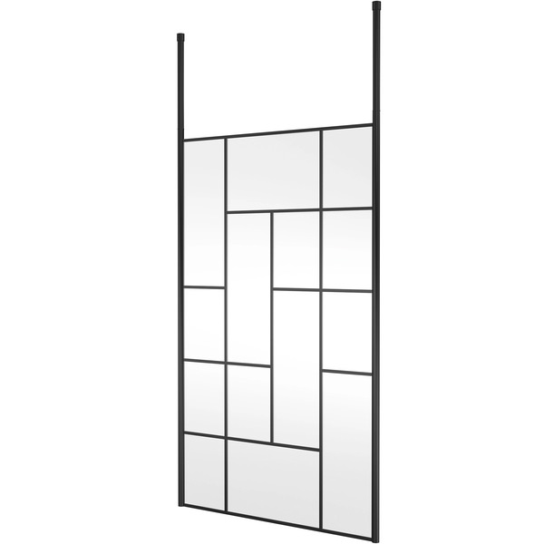 Alternate image of Nuie Abstract Black Grid 2-Way Walk-In Wetroom Shower Screen with Ceiling Posts - 1950mm High