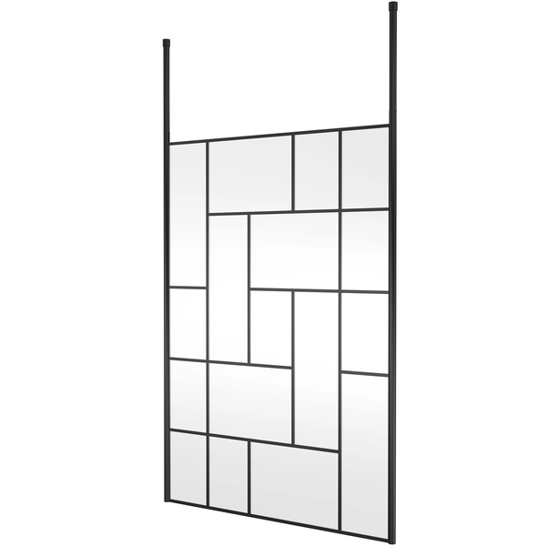 Alternate image of Nuie Abstract Black Grid 2-Way Walk-In Wetroom Shower Screen with Ceiling Posts - 1950mm High