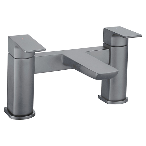 Alternate image of Joseph Miles Luxe Contemporary Bridge Bath Mixer Tap - Flat Handles and Spout - Deck Mounted
