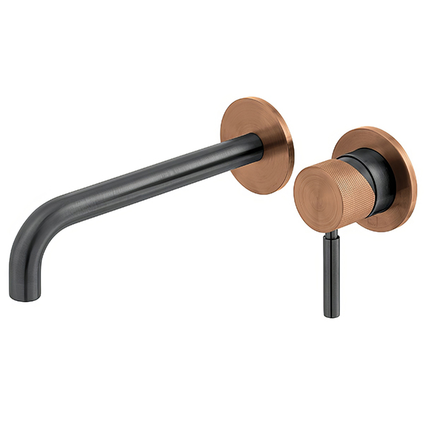 Vado Individual Origins Fusion 2 Hole Slimline Basin Mixer Tap - Round Knurled Handle - Wall Mounted