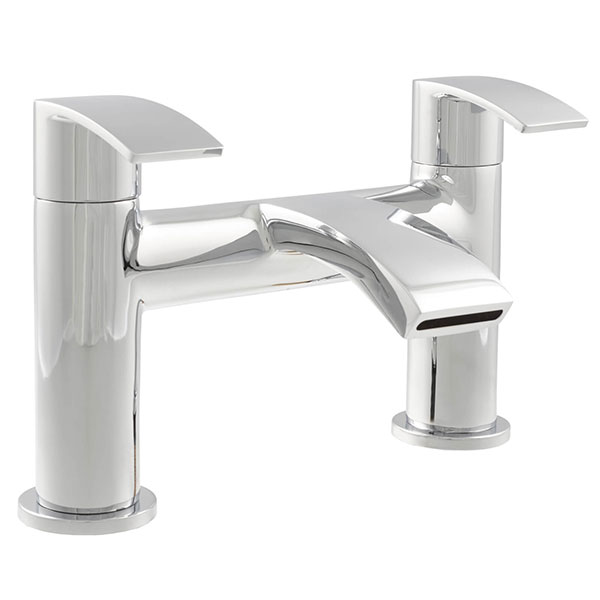 Kartell K-Vit Bella Bridge Bath Mixer Tap with Waterfall Spout - Curved Handles - Deck Mounted