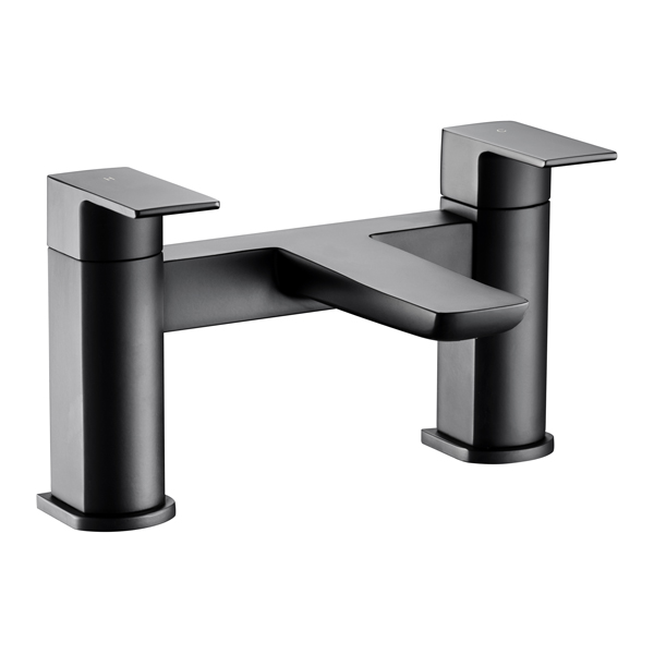 Additional image of Joseph Miles Luxe Contemporary Bridge Bath Mixer Tap - Flat Handles and Spout - Deck Mounted
