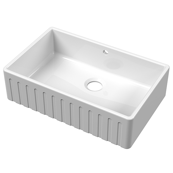 Nuie Butler Traditional Fireclay Fluted White Kitchen Sink with Overflow - One Bowl