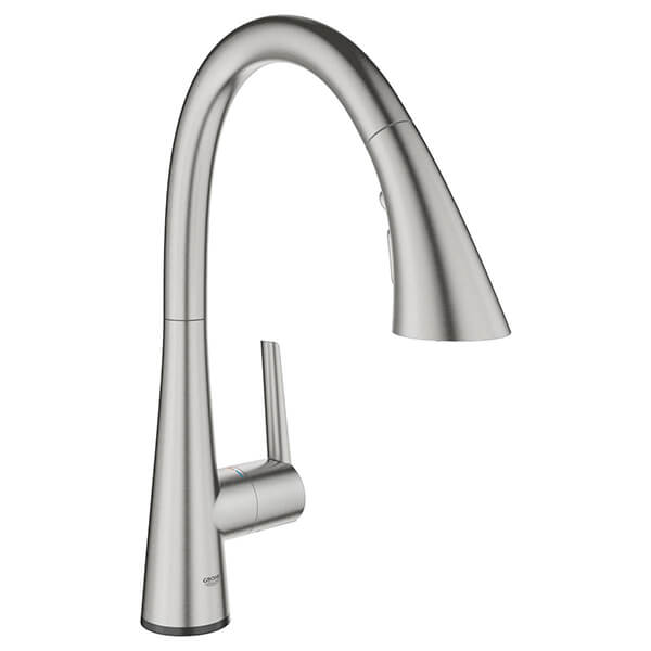 Grohe Zedra Touch Start Pull-Out Kitchen Mixer Tap with Swan Neck Swivel Spout - Flat Handle