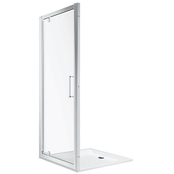 Twyford Geo 6mm Clear Glass Pivot Shower Door With Polished Silver Frame