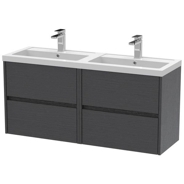 Hudson Reed Havana Wall Hung Double Sink Vanity Unit with His and Her Basin 1205 x 579mm