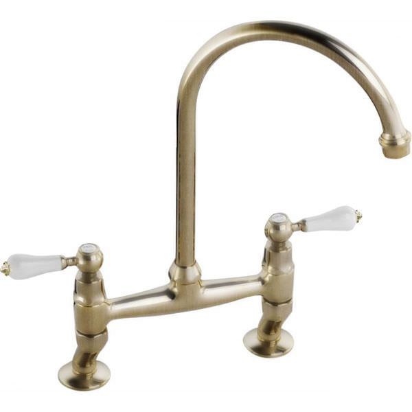 Abode Ludlow Traditional Deck Mounted Bridge Kitchen Mixer Tap - Ceramic Handles