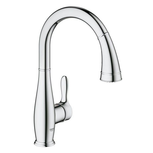 Grohe Parkfield Pull-Out Kitchen Mixer Tap with Swan Neck Swivel Spout - Dual-Flow