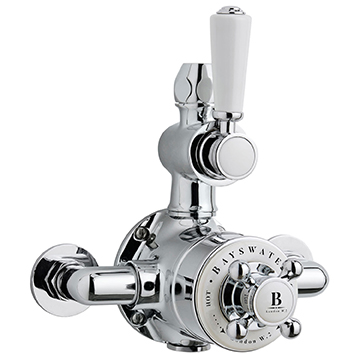 Bayswater Twin Exposed Chrome Shower Valve With White Handle - Image