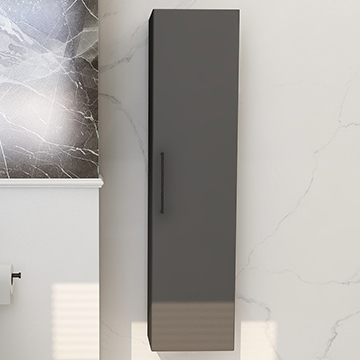 Imex Ivan Wall Hung Matt Black Tall Bathroom Unit with Handle 300 x 1200mm - Single Door