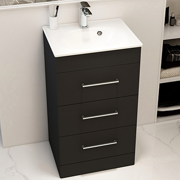 Imex Ivan Floorstanding Matt Black Basin Unit with Handles - 3 Drawer