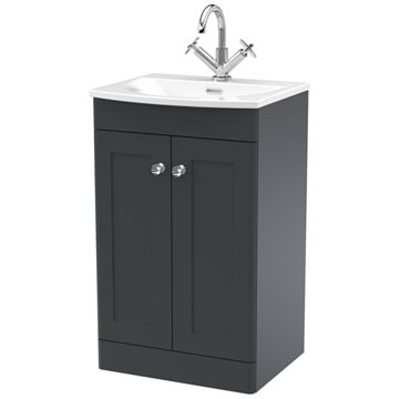 Nuie Classique Floorstanding Traditional Soft Black Vanity Unit with Curved Basin