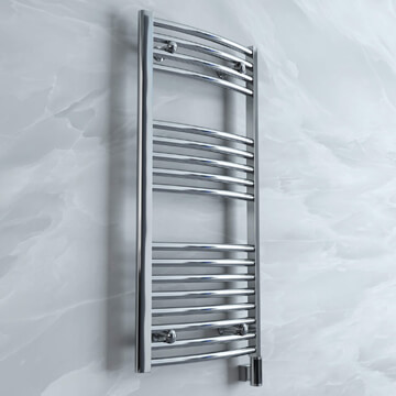 Reina Diva Chrome Finish Dual Fuel Curved Towel Rail 500mm Wide - Steel