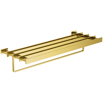 Jaguar Artize Quadra 600mm Wide Bright Gold Towel Shelf with Lower Hanger