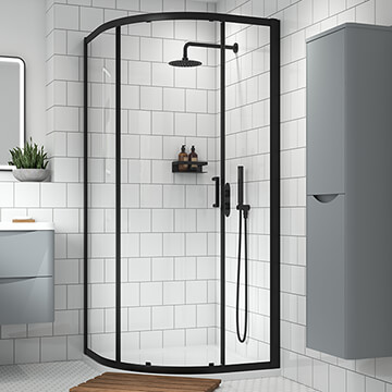 Nuie Lucie Sliding Door Quadrant Shower Enclosure - Matt Black Aluminium Frame