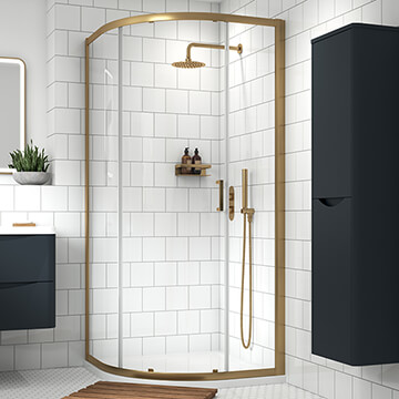 Nuie Lucie Sliding Door Quadrant Shower Enclosure - Brushed Brass Aluminium Frame