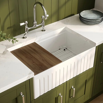 Nuie Butler Traditional Fluted Front Inset Kitchen Sink with Ledge 795 x 460mm - One Bowl