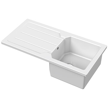 Nuie Compact Countertop White Kitchen Sink with Ridged Drainer 865 x 435mm, 1-Bowl