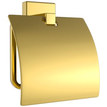 Jaquar Kubix Prime Wall Mounted Bright Gold Toilet Roll Holder with Stainless Steel Cover