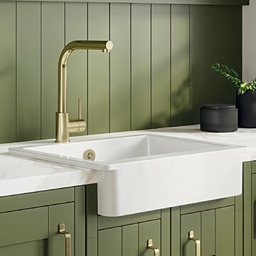 Nuie Butler Traditional Overmount White Kitchen Sink with Overflow 595 x 460mm, 1-Bowl