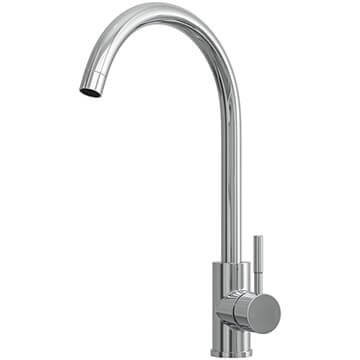 Nuie Top-Fix Vito Chrome Kitchen Sink Mixer Tap with Swan Neck Spout - Stick Handle