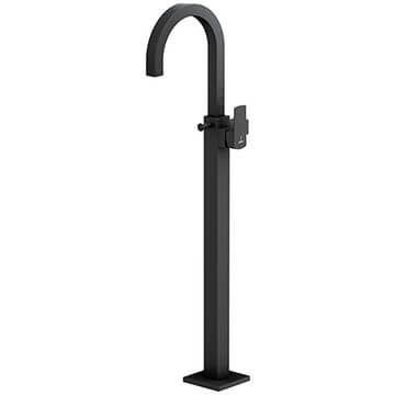 Jaquar Kubix Prime Matt Black Floorstanding Bath Mixer Tap - Side Action Flat Handle