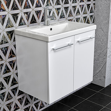 QS Basics Tempo Wall Mounted Undercounter Vanity Unit with Basin 590 x 500mm - Two Door