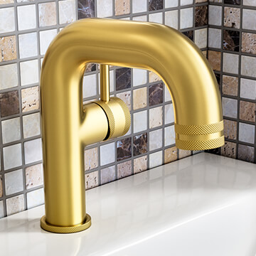 Joseph Miles Core Contemporary Monobloc Brushed Brass Basin Mixer Tap - Curved Spout