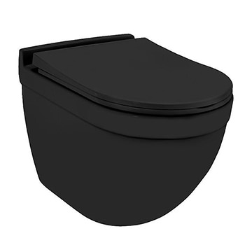 Jaquar Solo Wall-Hung Rimless Matt Black WC Pan with Soft Close Seat 375 x 520mm