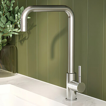 Nuie Top-Fix Vito Square Kitchen Sink Mixer Tap with U-Shaped Spout - Stick Handle