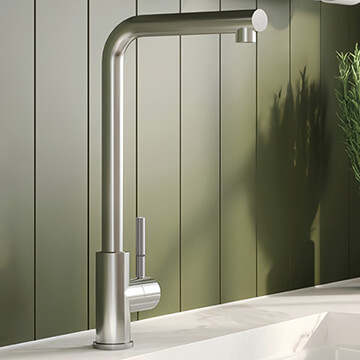 Nuie Top-Fix Vito Contemporary Kitchen Sink Mixer Tap with L-Neck Spout - Stick Handle
