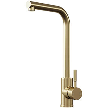 Nuie Top-Fix Vito Brushed Brass Kitchen Sink Mixer Tap with L-Neck Spout - Stick Handle