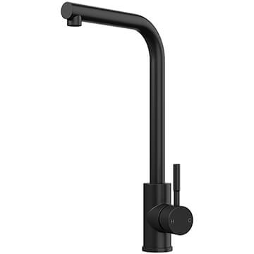Nuie Top-Fix Vito Matt Black Kitchen Sink Mixer Tap with L-Neck Spout - Stick Handle