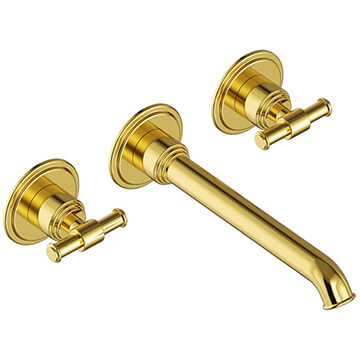 Jaquar Artize VIC 3 Hole Bright Gold Traditional Basin Mixer Tap with Curved Spout - Stick Handle