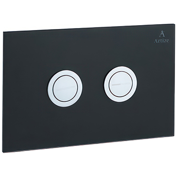 Jaguar Artize Cilica Dual Flush Buttons with Black Glass Wall Plate - 232 x 148mm