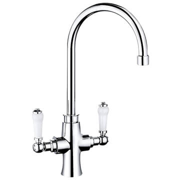 Nuie Sarani Traditional Kitchen Sink Mixer Tap with Swan Neck Spout - Ceramic Handles