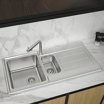 Reginox Envoy-15 Stainless Steel Inset Kitchen Sink with Drainer 1000 x 500mm - 1.5 Bowl