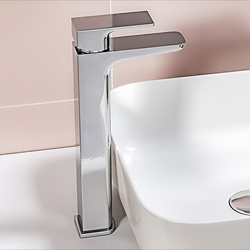 Joseph Miles Muro Tall Basin Mixer Tap with Straight Spout 314mm High - Flat Handle - Deck Mounted - Image
