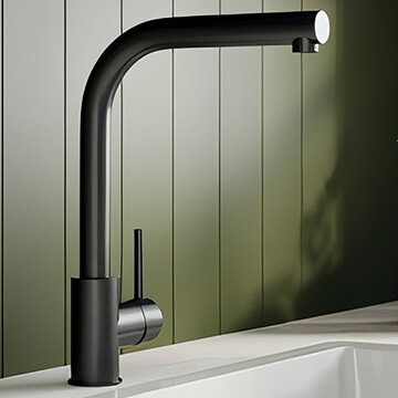 Nuie Rayna Contemporary Kitchen Sink Mixer Tap with L-Shaped Spout - Stick Handle