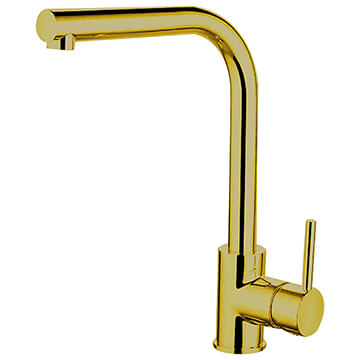 Nuie Rayna Brushed Gold Kitchen Sink Mixer Tap with L-Shaped Spout - Stick Handle