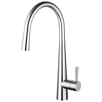 Nuie Ziro Chrome Pull-Out Kitchen Sink Mixer Tap with Curved Spout - Stick Handle