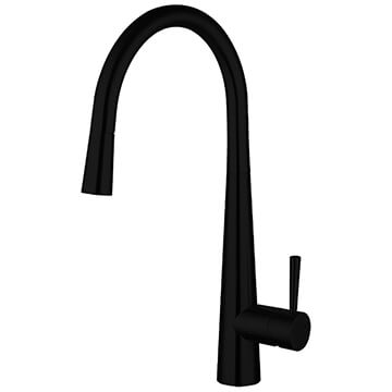 Nuie Ziro Black Pull-Out Kitchen Sink Mixer Tap with Curved Spout - Stick Handle